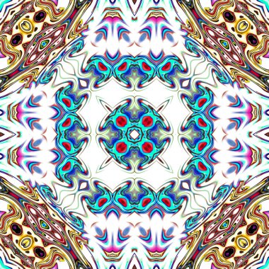 Benzersiz mandala, Oriental yuvarlak desen, mistik motifi, egzotik arka plan. Fantastik fraktal tasarım, geometrik doku parlayan renkli dijital sanat.