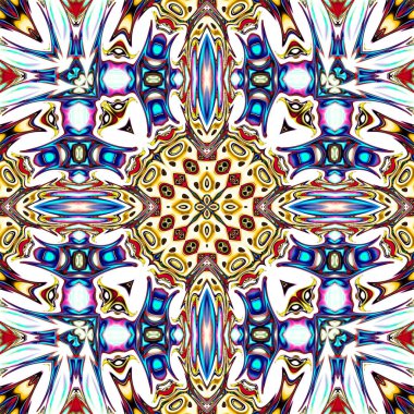 Benzersiz mandala, Oriental yuvarlak desen, mistik motifi, egzotik arka plan. Fantastik fraktal tasarım, geometrik doku parlayan renkli dijital sanat.