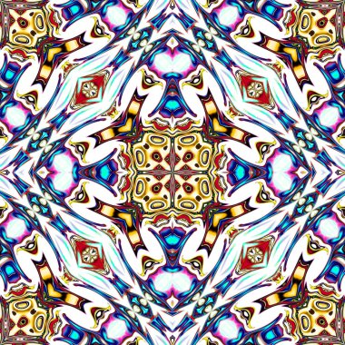 Benzersiz mandala, Oriental yuvarlak desen, mistik motifi, egzotik arka plan. Fantastik fraktal tasarım, geometrik doku parlayan renkli dijital sanat.