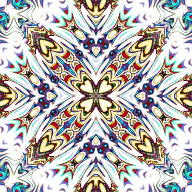 Benzersiz mandala, Oriental yuvarlak desen, mistik motifi, egzotik arka plan. Fantastik fraktal tasarım, geometrik doku parlayan renkli dijital sanat.