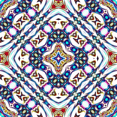 Benzersiz mandala, Oriental yuvarlak desen, mistik motifi, egzotik arka plan. Fantastik fraktal tasarım, geometrik doku parlayan renkli dijital sanat.