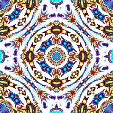 Benzersiz mandala, Oriental yuvarlak desen, mistik motifi, egzotik arka plan. Fantastik fraktal tasarım, geometrik doku parlayan renkli dijital sanat.