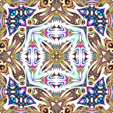 Benzersiz mandala, Oriental yuvarlak desen, mistik motifi, egzotik arka plan. Fantastik fraktal tasarım, geometrik doku parlayan renkli dijital sanat.