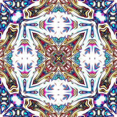 Benzersiz mandala, Oriental yuvarlak desen, mistik motifi, egzotik arka plan. Fantastik fraktal tasarım, geometrik doku parlayan renkli dijital sanat.