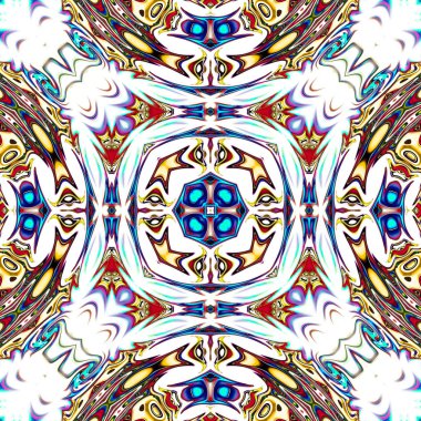 Benzersiz mandala, Oriental yuvarlak desen, mistik motifi, egzotik arka plan. Fantastik fraktal tasarım, geometrik doku parlayan renkli dijital sanat.