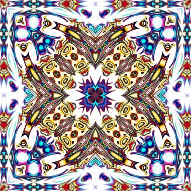 Benzersiz mandala, Oriental yuvarlak desen, mistik motifi, egzotik arka plan. Fantastik fraktal tasarım, geometrik doku parlayan renkli dijital sanat.