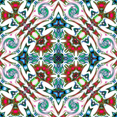 Benzersiz mandala, Oriental yuvarlak desen, mistik motifi, egzotik arka plan. Fantastik fraktal tasarım, geometrik doku parlayan renkli dijital sanat.