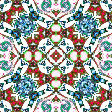 Benzersiz mandala, Oriental yuvarlak desen, mistik motifi, egzotik arka plan. Fantastik fraktal tasarım, geometrik doku parlayan renkli dijital sanat.