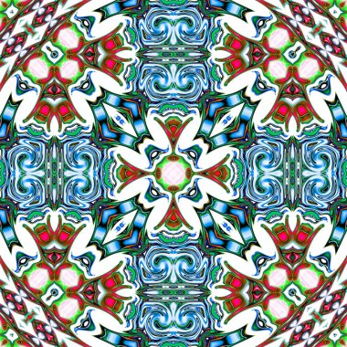 Benzersiz mandala, Oriental yuvarlak desen, mistik motifi, egzotik arka plan. Fantastik fraktal tasarım, geometrik doku parlayan renkli dijital sanat.