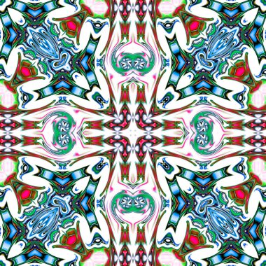 Benzersiz mandala, Oriental yuvarlak desen, mistik motifi, egzotik arka plan. Fantastik fraktal tasarım, geometrik doku parlayan renkli dijital sanat.