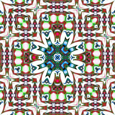 Benzersiz mandala, Oriental yuvarlak desen, mistik motifi, egzotik arka plan. Fantastik fraktal tasarım, geometrik doku parlayan renkli dijital sanat.