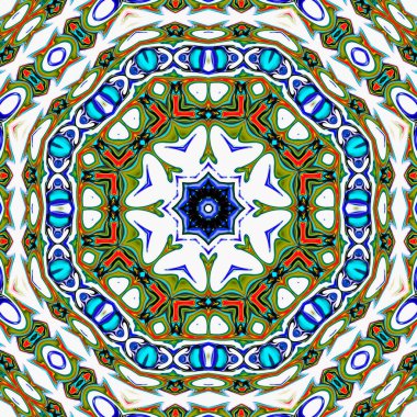 Benzersiz mandala, Oriental yuvarlak desen, mistik motifi, egzotik arka plan. Fantastik fraktal tasarım, geometrik doku parlayan renkli dijital sanat.