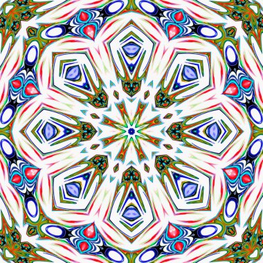 Benzersiz mandala, Oriental yuvarlak desen, mistik motifi, egzotik arka plan. Fantastik fraktal tasarım, geometrik doku parlayan renkli dijital sanat.