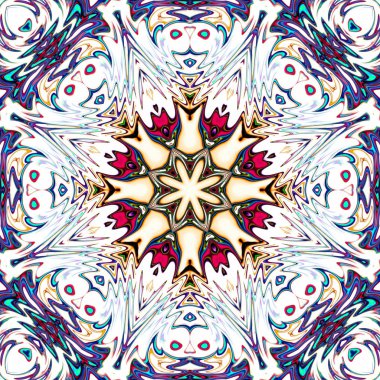 Benzersiz mandala, Oriental yuvarlak desen, mistik motifi, egzotik arka plan. Fantastik fraktal tasarım, geometrik doku parlayan renkli dijital sanat.