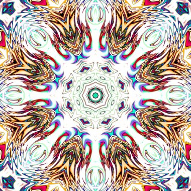 Benzersiz mandala, Oriental yuvarlak desen, mistik motifi, egzotik arka plan. Fantastik fraktal tasarım, geometrik doku parlayan renkli dijital sanat.