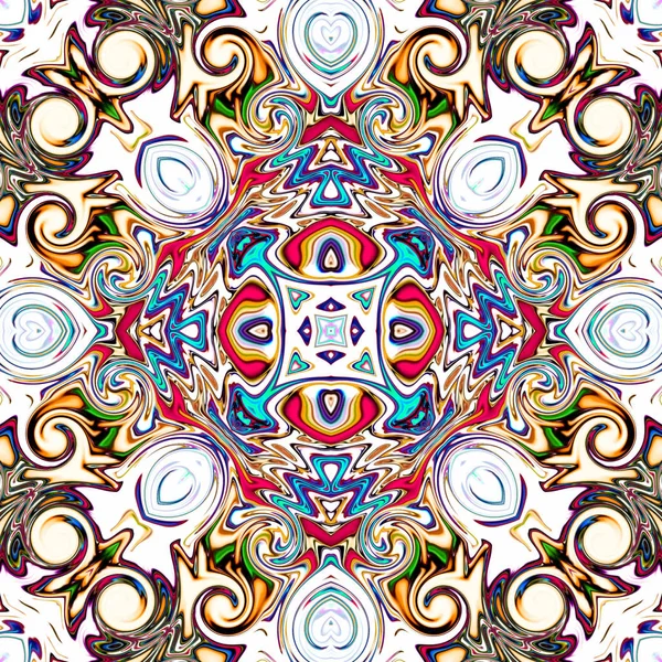 Benzersiz mandala, Oriental yuvarlak desen, mistik motifi, egzotik arka plan. Fantastik fraktal tasarım, geometrik doku parlayan renkli dijital sanat.