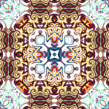 Benzersiz mandala, Oriental yuvarlak desen, mistik motifi, egzotik arka plan. Fantastik fraktal tasarım, geometrik doku parlayan renkli dijital sanat.