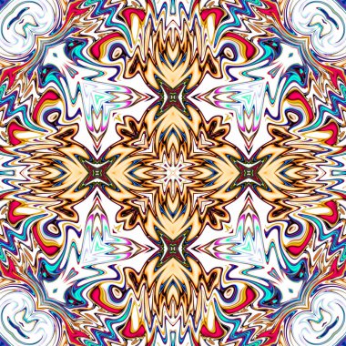 Benzersiz mandala, Oriental yuvarlak desen, mistik motifi, egzotik arka plan. Fantastik fraktal tasarım, geometrik doku parlayan renkli dijital sanat.