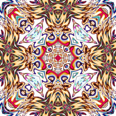 Benzersiz mandala, Oriental yuvarlak desen, mistik motifi, egzotik arka plan. Fantastik fraktal tasarım, geometrik doku parlayan renkli dijital sanat.