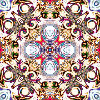 Benzersiz mandala, Oriental yuvarlak desen, mistik motifi, egzotik arka plan. Fantastik fraktal tasarım, geometrik doku parlayan renkli dijital sanat.