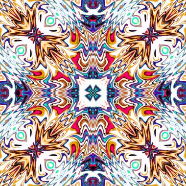 Benzersiz mandala, Oriental yuvarlak desen, mistik motifi, egzotik arka plan. Fantastik fraktal tasarım, geometrik doku parlayan renkli dijital sanat.