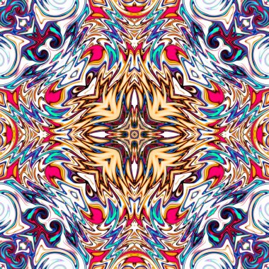 Benzersiz mandala, Oriental yuvarlak desen, mistik motifi, egzotik arka plan. Fantastik fraktal tasarım, geometrik doku parlayan renkli dijital sanat.