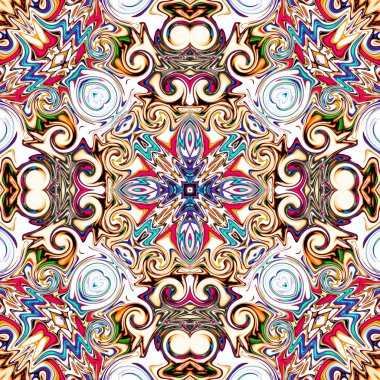 Benzersiz mandala, Oriental yuvarlak desen, mistik motifi, egzotik arka plan. Fantastik fraktal tasarım, geometrik doku parlayan renkli dijital sanat.