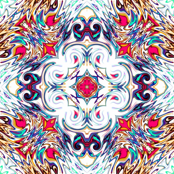 Benzersiz mandala, Oriental yuvarlak desen, mistik motifi, egzotik arka plan. Fantastik fraktal tasarım, geometrik doku parlayan renkli dijital sanat.