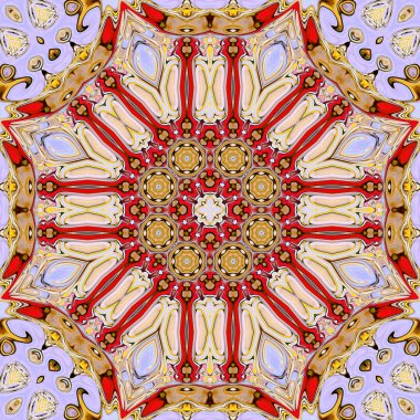 Benzersiz mandala, Oriental yuvarlak desen, mistik motifi, egzotik arka plan. Fantastik fraktal tasarım, geometrik doku parlayan renkli dijital sanat.