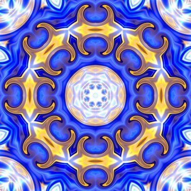 Benzersiz mandala, Oriental yuvarlak desen, mistik motifi, egzotik arka plan. Fantastik fraktal tasarım, geometrik doku parlayan renkli dijital sanat.