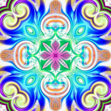 Benzersiz mandala, Oriental yuvarlak desen, mistik motifi, egzotik arka plan. Fantastik fraktal tasarım, geometrik doku parlayan renkli dijital sanat.