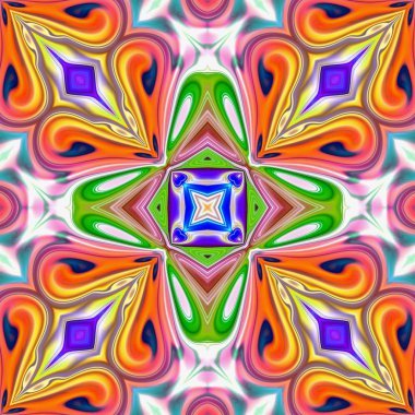 Benzersiz mandala, Oriental yuvarlak desen, mistik motifi, egzotik arka plan. Fantastik fraktal tasarım, geometrik doku parlayan renkli dijital sanat.