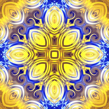 Benzersiz mandala, Oriental yuvarlak desen, mistik motifi, egzotik arka plan. Fantastik fraktal tasarım, geometrik doku parlayan renkli dijital sanat.