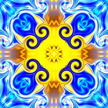 Benzersiz mandala, Oriental yuvarlak desen, mistik motifi, egzotik arka plan. Fantastik fraktal tasarım, geometrik doku parlayan renkli dijital sanat.