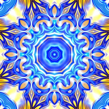 Benzersiz mandala, Oriental yuvarlak desen, mistik motifi, egzotik arka plan. Fantastik fraktal tasarım, geometrik doku parlayan renkli dijital sanat.