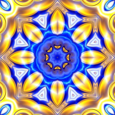 Benzersiz mandala, Oriental yuvarlak desen, mistik motifi, egzotik arka plan. Fantastik fraktal tasarım, geometrik doku parlayan renkli dijital sanat.