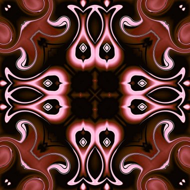 Benzersiz mandala, Oriental yuvarlak desen, mistik motifi, egzotik arka plan. Fantastik fraktal tasarım, geometrik doku parlayan renkli dijital sanat.
