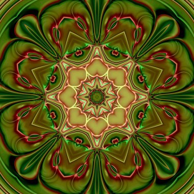 Benzersiz mandala, Oriental yuvarlak desen, mistik motifi, egzotik arka plan. Fantastik fraktal tasarım, geometrik doku parlayan renkli dijital sanat.