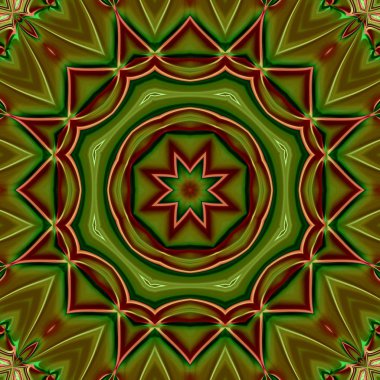 Benzersiz mandala, Oriental yuvarlak desen, mistik motifi, egzotik arka plan. Fantastik fraktal tasarım, geometrik doku parlayan renkli dijital sanat.