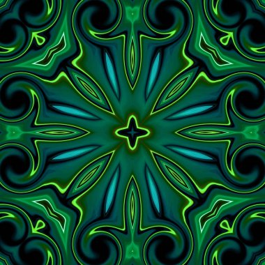 Benzersiz mandala, Oriental yuvarlak desen, mistik motifi, egzotik arka plan. Fantastik fraktal tasarım, geometrik doku parlayan renkli dijital sanat.