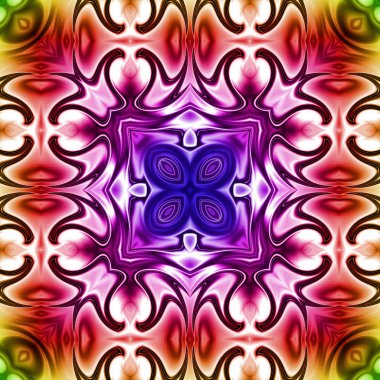 Benzersiz mandala, Oriental yuvarlak desen, mistik motifi, egzotik arka plan. Fantastik fraktal tasarım, geometrik doku parlayan renkli dijital sanat.