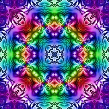 Benzersiz mandala, Oriental yuvarlak desen, mistik motifi, egzotik arka plan. Fantastik fraktal tasarım, geometrik doku parlayan renkli dijital sanat.