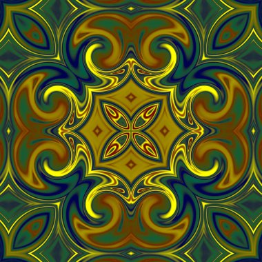 Benzersiz mandala, Oriental yuvarlak desen, mistik motifi, egzotik arka plan. Fantastik fraktal tasarım, geometrik doku parlayan renkli dijital sanat.