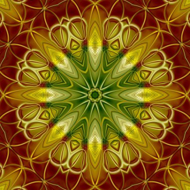 Benzersiz mandala, Oriental yuvarlak desen, mistik motifi, egzotik arka plan. Fantastik fraktal tasarım, geometrik doku parlayan renkli dijital sanat.