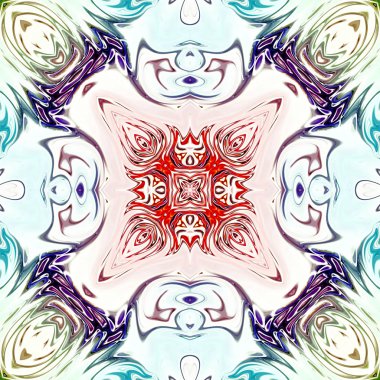 Benzersiz mandala, Oriental yuvarlak desen, mistik motifi, egzotik arka plan. Fantastik fraktal tasarım, geometrik doku parlayan renkli dijital sanat.