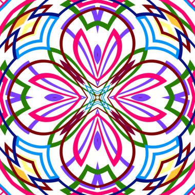 Benzersiz mandala, Oriental yuvarlak desen, mistik motifi, egzotik arka plan. Fantastik fraktal tasarım, geometrik doku parlayan renkli dijital sanat.