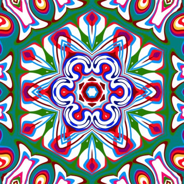 Benzersiz mandala, Oriental yuvarlak desen, mistik motifi, egzotik arka plan. Fantastik fraktal tasarım, geometrik doku parlayan renkli dijital sanat.