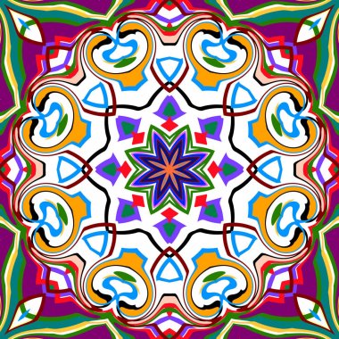 Benzersiz mandala, Oriental yuvarlak desen, mistik motifi, egzotik arka plan. Fantastik fraktal tasarım, geometrik doku parlayan renkli dijital sanat.