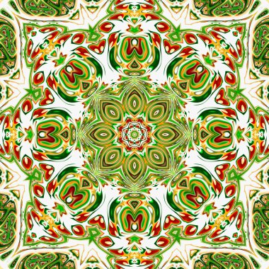 Benzersiz mandala, Oriental yuvarlak desen, mistik motifi, egzotik arka plan. Fantastik fraktal tasarım, geometrik doku parlayan renkli dijital sanat.