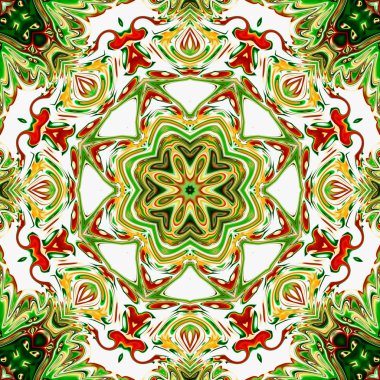 Benzersiz mandala, Oriental yuvarlak desen, mistik motifi, egzotik arka plan. Fantastik fraktal tasarım, geometrik doku parlayan renkli dijital sanat.